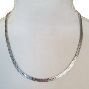 Vintage Merlite Thick Herringbone Chain Necklace 20" Textured Semi-Matte Silver